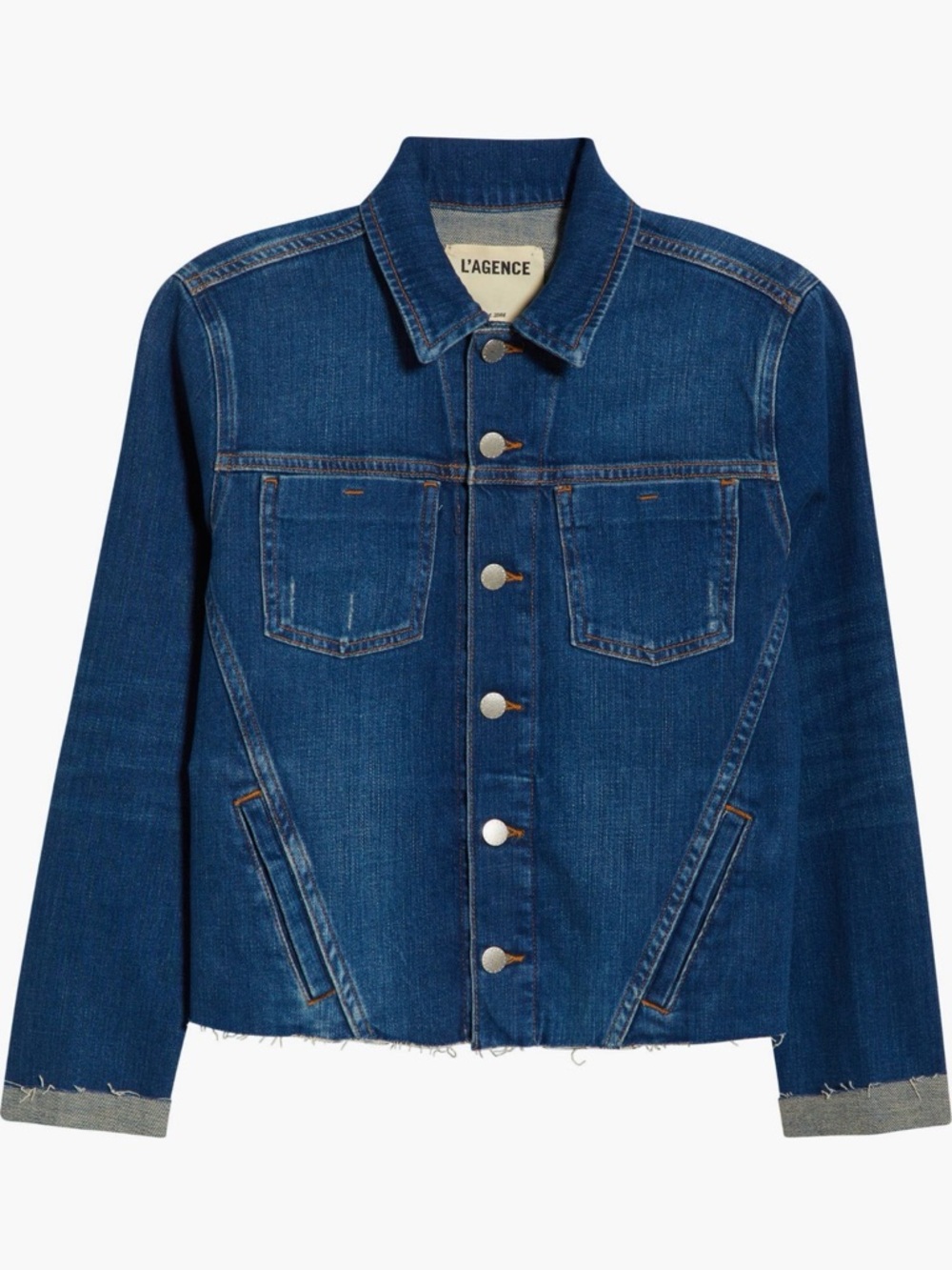 L’AGENCE Janelle Slim Fit Raw Hem Denim Trucker Jacket NWT XS